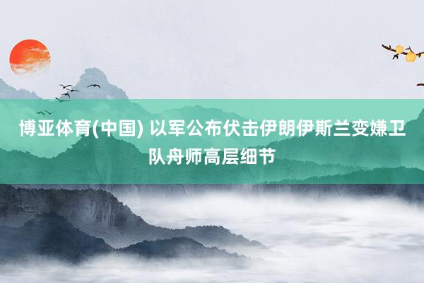 博亚体育(中国) 以军公布伏击伊朗伊斯兰变嫌卫队舟师高层细节