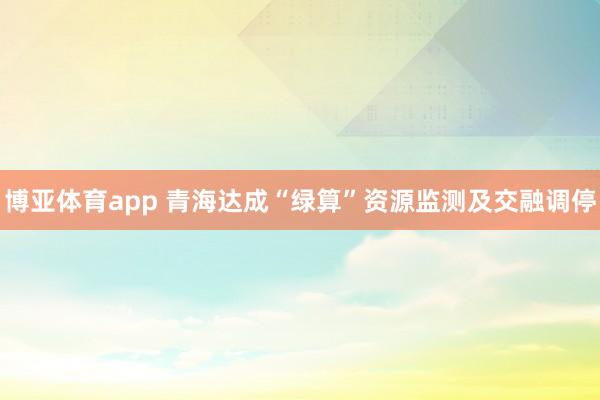 博亚体育app 青海达成“绿算”资源监测及交融调停