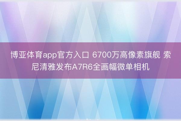 博亚体育app官方入口 6700万高像素旗舰 索尼清雅发布A7R6全画幅微单相机