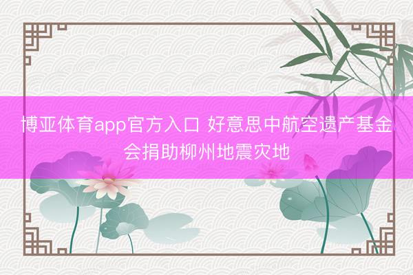 博亚体育app官方入口 好意思中航空遗产基金会捐助柳州地震灾地
